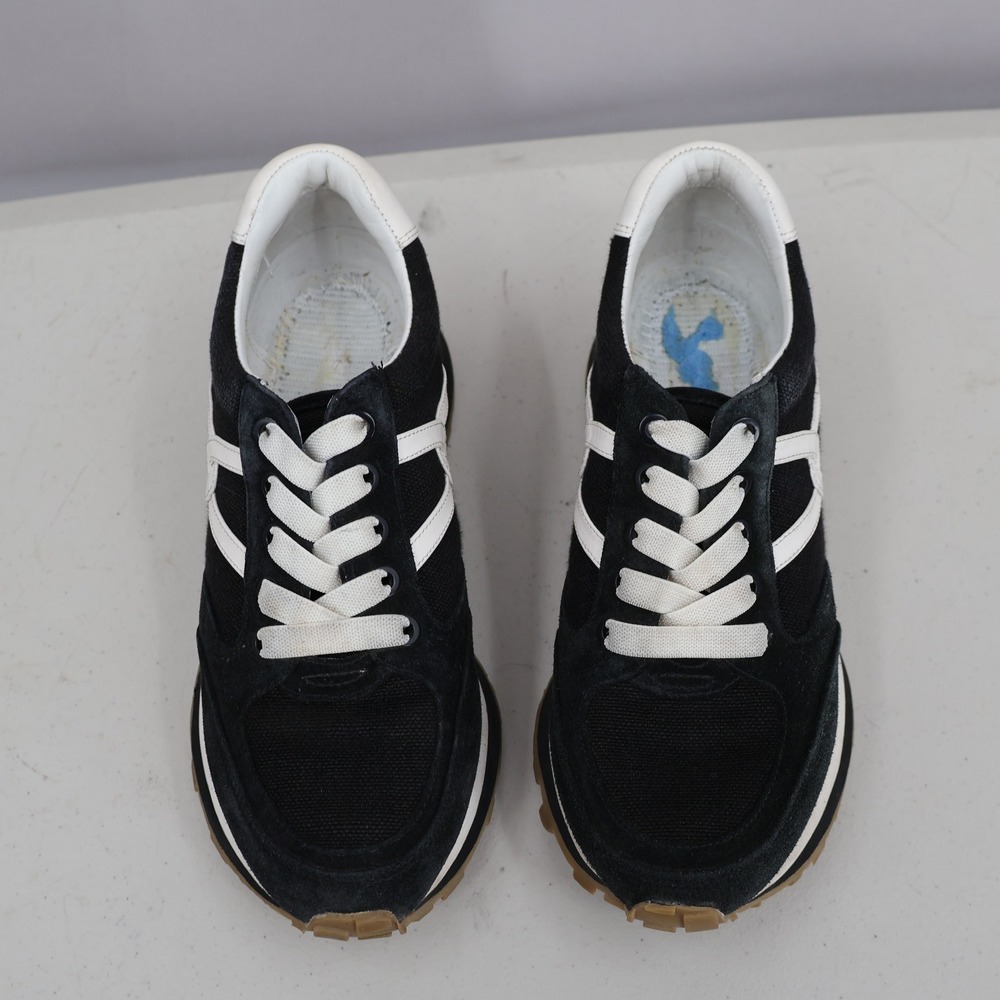 Veronica Beard Dash Sneaker Women 7 Black White Suede Canvas Platform Streetwear - Picture 4 of 16